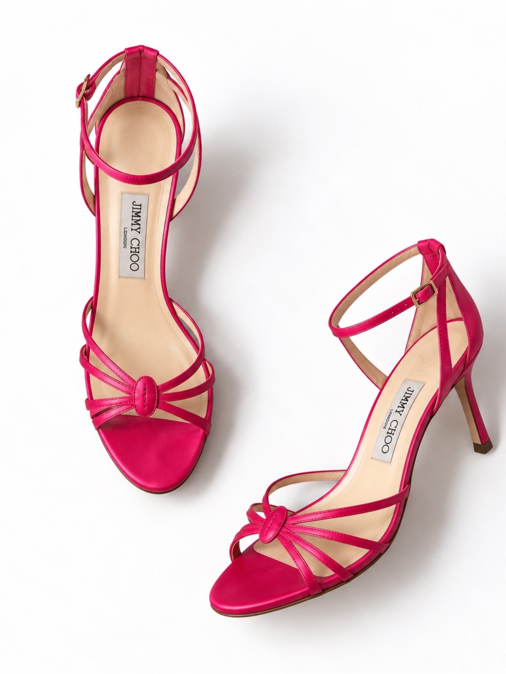 Jimmy Choo Hot Pink Satin Strappy Stiletto Sandals